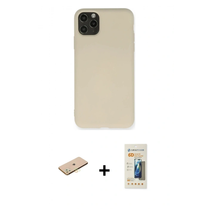 MARSİLYAN™- iPhone 11 Pro Max Kılıf Ahenk Serisi - Siyah 6D Mat Seramik Hayalet Nano Ekran Koruyucu + Renkli Kamera Lens Koruma Cam - SI