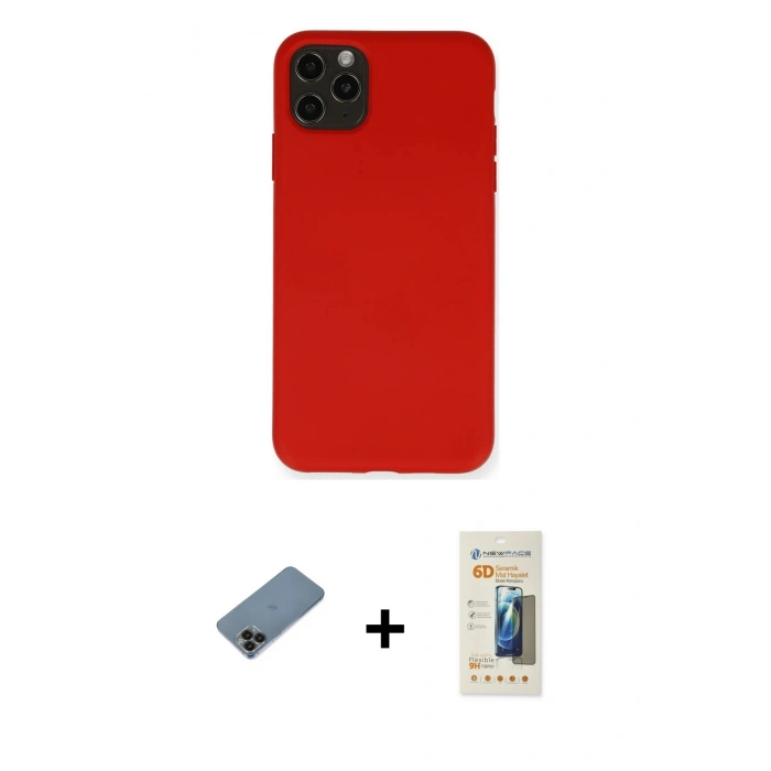 MARSİLYAN™- iPhone 11 Pro Max Kılıf Ahenk Serisi - Siyah 6D Mat Seramik Hayalet Nano Ekran Koruyucu + Shine Kamera Lens Koruma Cam - SH