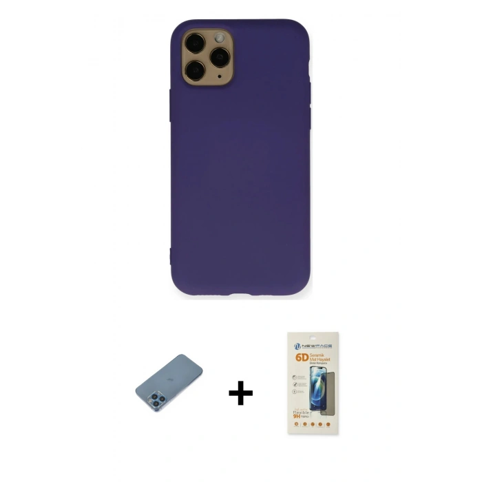 MARSİLYAN™- iPhone 11 Pro Max Kılıf Ahenk Serisi - Siyah 6D Mat Seramik Hayalet Nano Ekran Koruyucu + Shine Kamera Lens Koruma Cam - MI