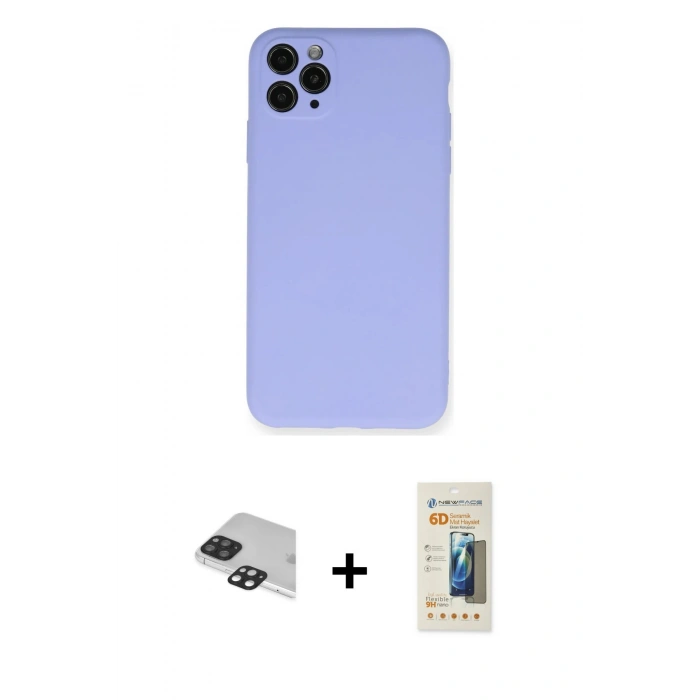MARSİLYAN™- iPhone 11 Pro Max Kılıf Ahenk Serisi - Siyah 6D Mat Seramik Hayalet Nano Ekran Koruyucu + Pers Alüminyum Kamera Lens - SH