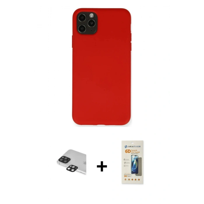 MARSİLYAN™- iPhone 11 Pro Max Kılıf Ahenk Serisi - Siyah 6D Mat Seramik Hayalet Nano Ekran Koruyucu + Pers Alüminyum Kamera Lens - SH