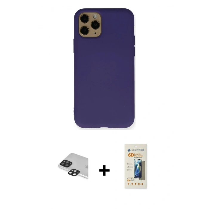 MARSİLYAN™- iPhone 11 Pro Max Kılıf Ahenk Serisi - Siyah 6D Mat Seramik Hayalet Nano Ekran Koruyucu + Pers Alüminyum Kamera Lens - SH