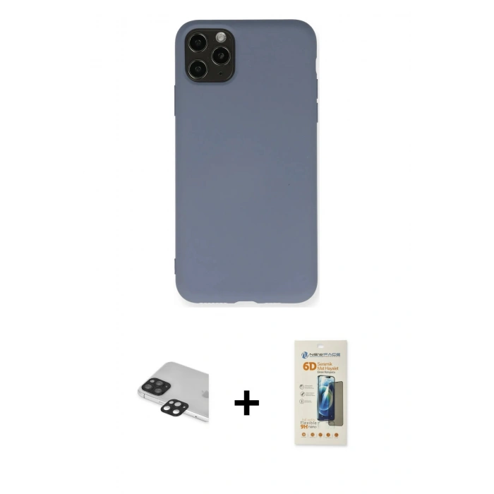 MARSİLYAN™- iPhone 11 Pro Max Kılıf Ahenk Serisi - Siyah 6D Mat Seramik Hayalet Nano Ekran Koruyucu + Pers Alüminyum Kamera Lens - SH