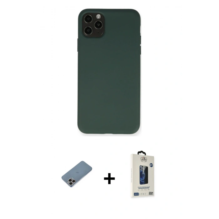MARSİLYAN™- iPhone 11 Pro Max Kılıf Ahenk Serisi - Siyah Bilvis Hayalet Cam Ekran Koruyucu + Shine Kamera Lens Koruma Cam - GI