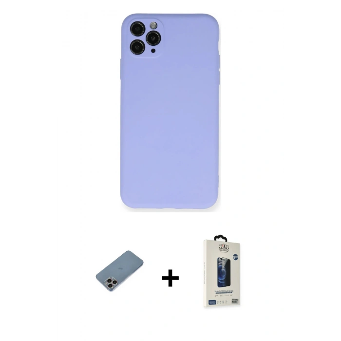 MARSİLYAN™- iPhone 11 Pro Max Kılıf Ahenk Serisi - Siyah Bilvis Hayalet Cam Ekran Koruyucu + Shine Kamera Lens Koruma Cam - GI