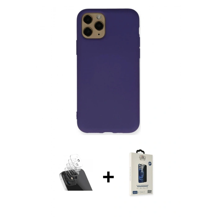 MARSİLYAN™- iPhone 11 Pro Max Kılıf Ahenk Serisi - Siyah Bilvis Hayalet Cam Ekran Koruyucu + Kamera Lens Koruma Cam - SF