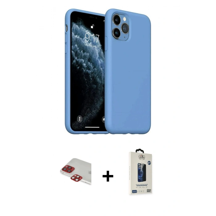 MARSİLYAN™- iPhone 11 Pro Max Kılıf Ahenk Serisi - Siyah Bilvis Hayalet Cam Ekran Koruyucu + Kırmızı Pers Alüminyum Kamera Lens