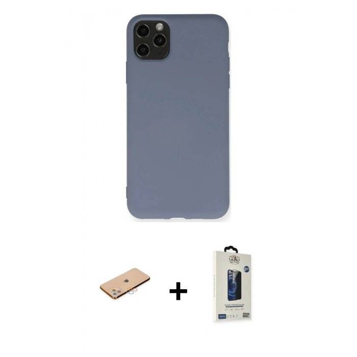 MARSİLYAN™- iPhone 11 Pro Max Kılıf Ahenk Serisi - Siyah Bilvis Hayalet Cam Ekran Koruyucu + Renkli Kamera Lens Koruma Cam - PE