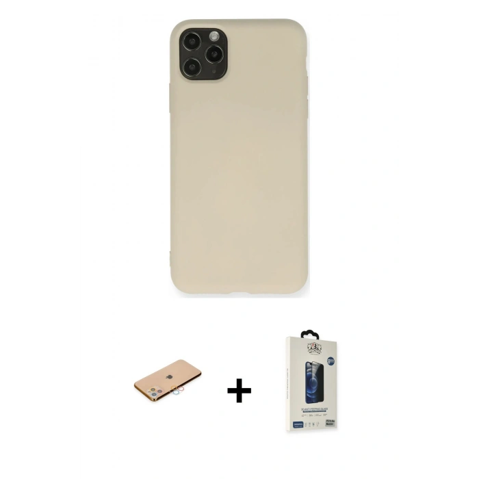 MARSİLYAN™- iPhone 11 Pro Max Kılıf Ahenk Serisi - Siyah Bilvis Hayalet Cam Ekran Koruyucu + Renkli Kamera Lens Koruma Cam - PE