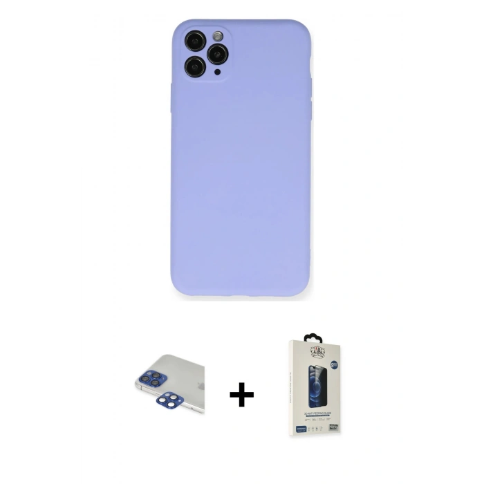 MARSİLYAN™- iPhone 11 Pro Max Kılıf Ahenk Serisi - Siyah Bilvis Hayalet Cam Ekran Koruyucu + Pers Alüminyum Kamera Lens - LT