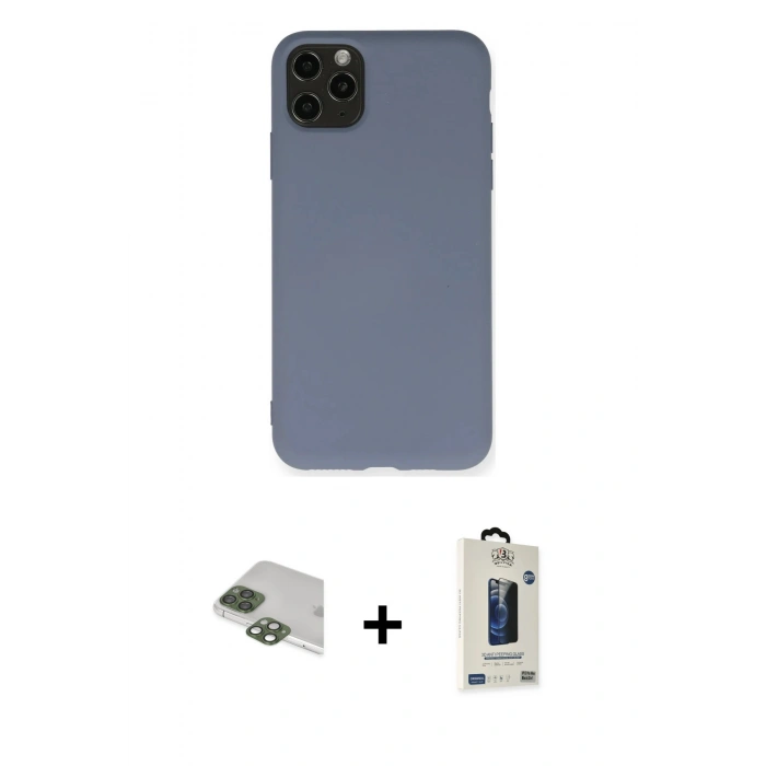 MARSİLYAN™- iPhone 11 Pro Max Kılıf Ahenk Serisi - Siyah Bilvis Hayalet Cam Ekran Koruyucu + Pers Alüminyum Kamera Lens - YL