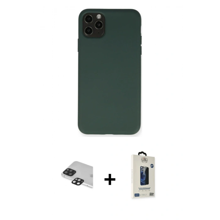 MARSİLYAN™- iPhone 11 Pro Max Kılıf Ahenk Serisi - Siyah Bilvis Hayalet Cam Ekran Koruyucu + Pers Alüminyum Kamera Lens - SH