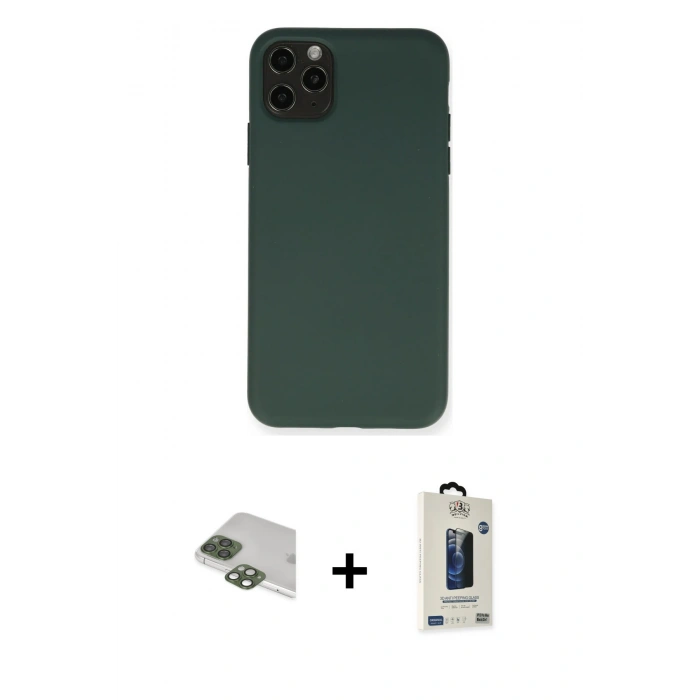 MARSİLYAN™- iPhone 11 Pro Max Kılıf Ahenk Serisi - Siyah Bilvis Hayalet Cam Ekran Koruyucu + Pers Alüminyum Kamera Lens - YL