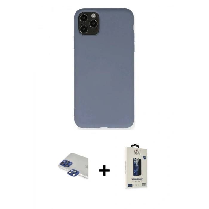 MARSİLYAN™- iPhone 11 Pro Max Kılıf Ahenk Serisi - Siyah Bilvis Hayalet Cam Ekran Koruyucu + Pers Alüminyum Kamera Lens - LT