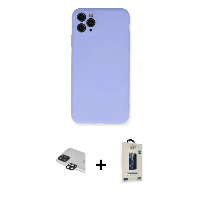 MARSİLYAN™- iPhone 11 Pro Max Kılıf Ahenk Serisi - Siyah Bilvis Hayalet Cam Ekran Koruyucu + Pers Alüminyum Kamera Lens - SH