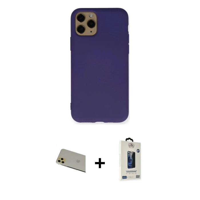 MARSİLYAN™- iPhone 11 Pro Max Kılıf Ahenk Serisi - Siyah Bilvis Hayalet Cam Ekran Koruyucu + Rainbow Kamera Lens Koruma Cam - GD