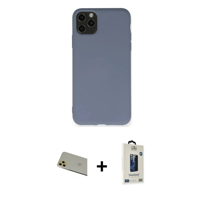 MARSİLYAN™- iPhone 11 Pro Max Kılıf Ahenk Serisi - Siyah Bilvis Hayalet Cam Ekran Koruyucu + Rainbow Kamera Lens Koruma Cam - GD