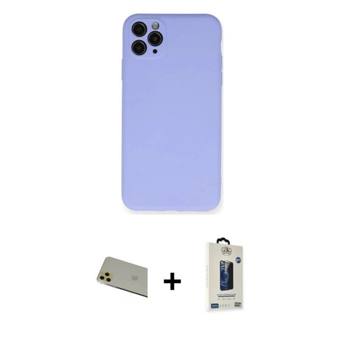 MARSİLYAN™- iPhone 11 Pro Max Kılıf Ahenk Serisi - Siyah Bilvis Hayalet Cam Ekran Koruyucu + Rainbow Kamera Lens Koruma Cam - GD