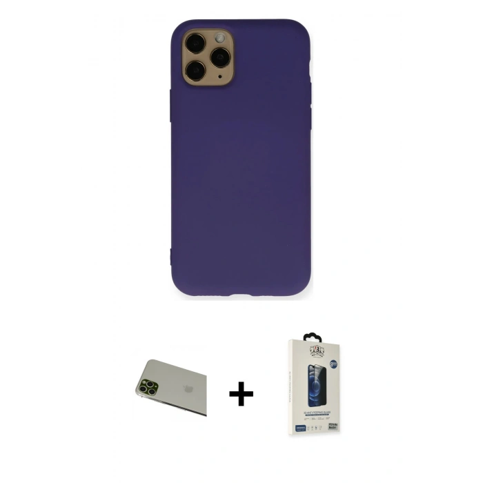 MARSİLYAN™- iPhone 11 Pro Max Kılıf Ahenk Serisi - Siyah Bilvis Hayalet Cam Ekran Koruyucu + Rainbow Kamera Lens Koruma Cam - YL