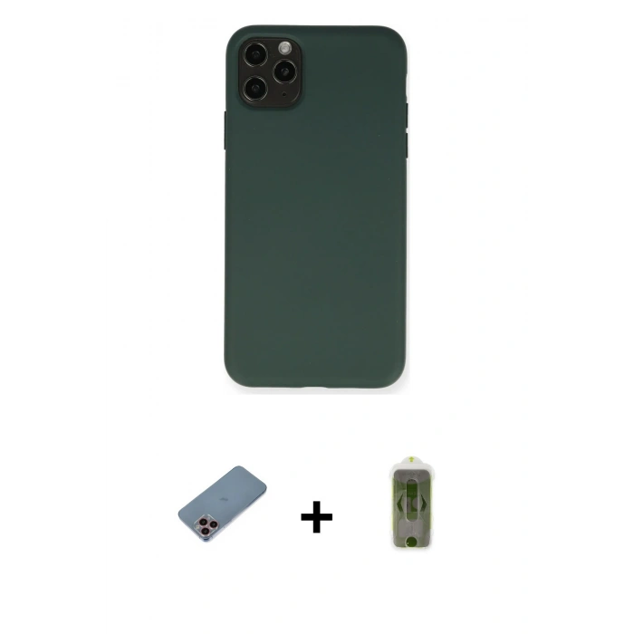 MARSİLYAN™- iPhone 11 Pro Max Kılıf Ahenk Serisi - Siyah Joko Magic 5D Hayalet Cam + Shine Kamera Lens Koruma Cam - PE