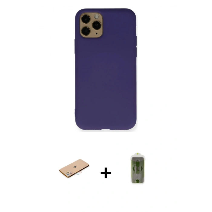 MARSİLYAN™- iPhone 11 Pro Max Kılıf Ahenk Serisi - Siyah Joko Magic 5D Hayalet Cam + Renkli Kamera Lens Koruma Cam - PE
