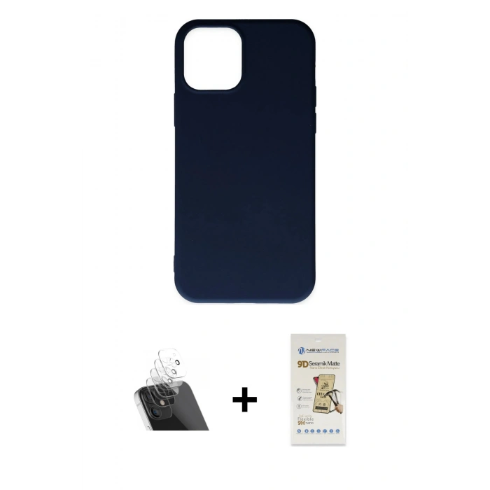 MARSİLYAN™- iPhone 11 Pro Max Kılıf Ahenk Serisi - Siyah Mat Seramik Nano Ekran Koruyucu + Kamera Lens Koruma Cam - SF