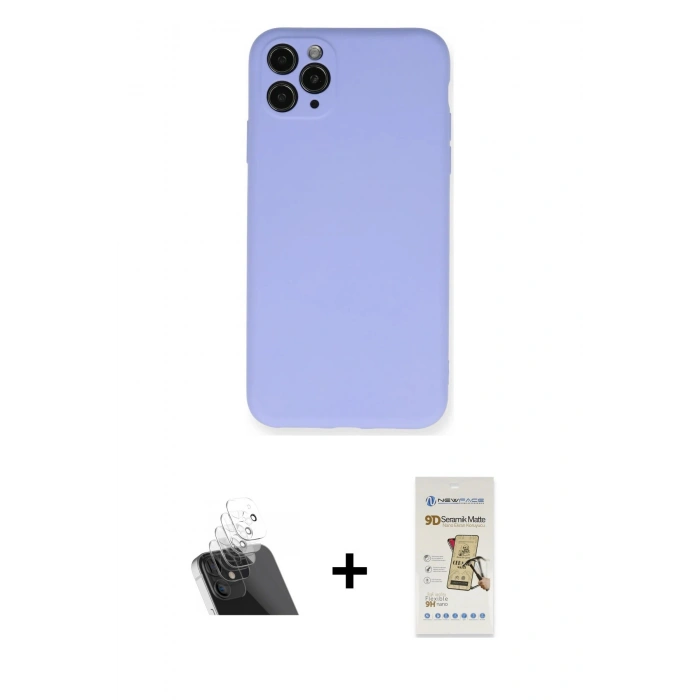 MARSİLYAN™- iPhone 11 Pro Max Kılıf Ahenk Serisi - Siyah Mat Seramik Nano Ekran Koruyucu + Kamera Lens Koruma Cam - SF