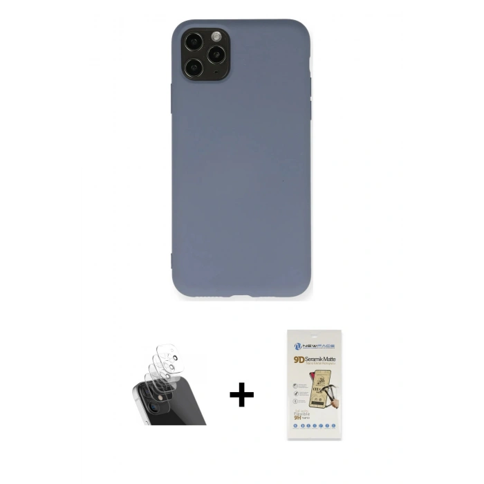 MARSİLYAN™- iPhone 11 Pro Max Kılıf Ahenk Serisi - Siyah Mat Seramik Nano Ekran Koruyucu + Kamera Lens Koruma Cam - SF