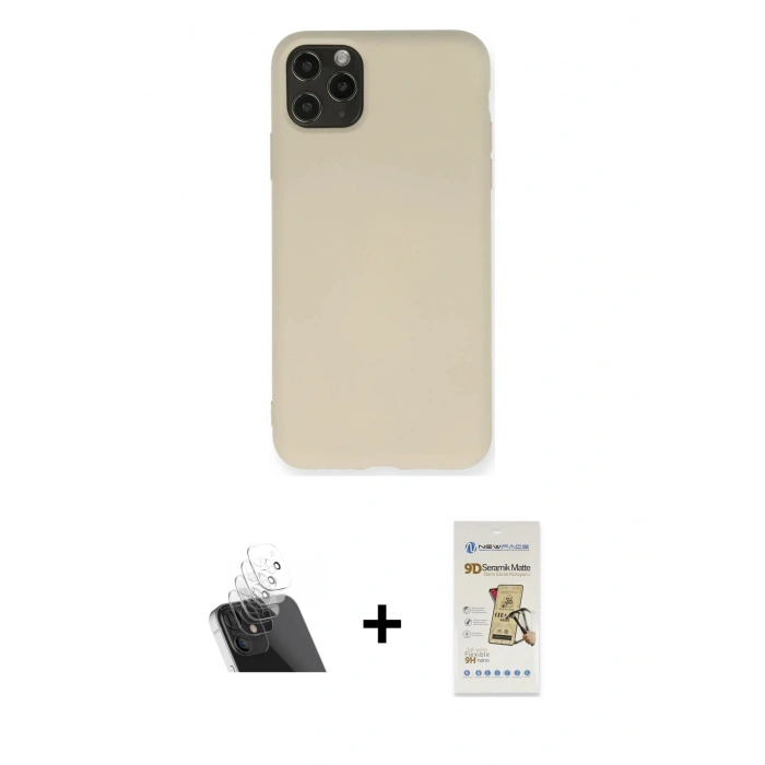 MARSİLYAN™- iPhone 11 Pro Max Kılıf Ahenk Serisi - Siyah Mat Seramik Nano Ekran Koruyucu + Kamera Lens Koruma Cam - SF