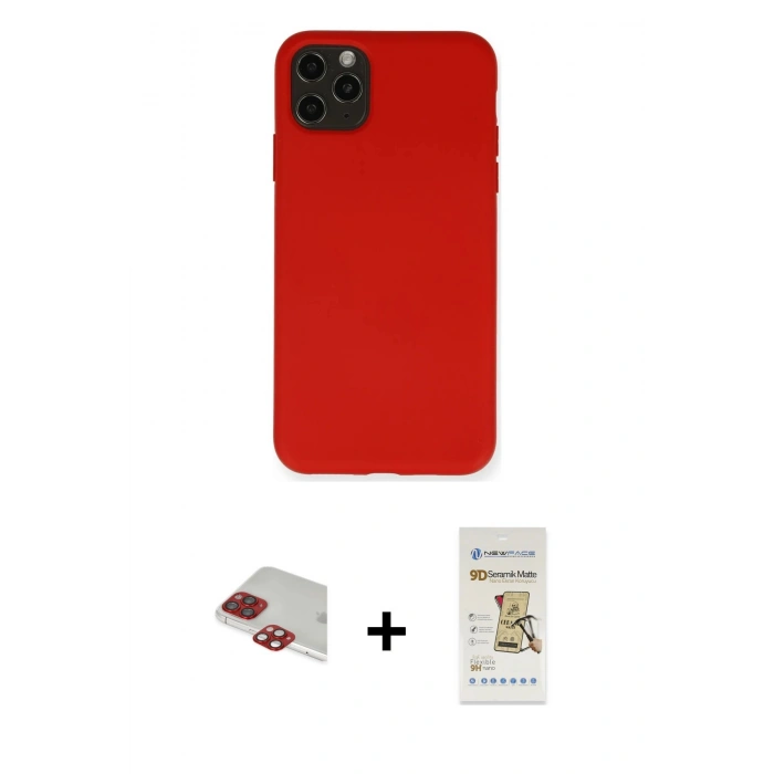 MARSİLYAN™- iPhone 11 Pro Max Kılıf Ahenk Serisi - Siyah Mat Seramik Nano Ekran Koruyucu + Pers Alüminyum Kamera Lens - KI