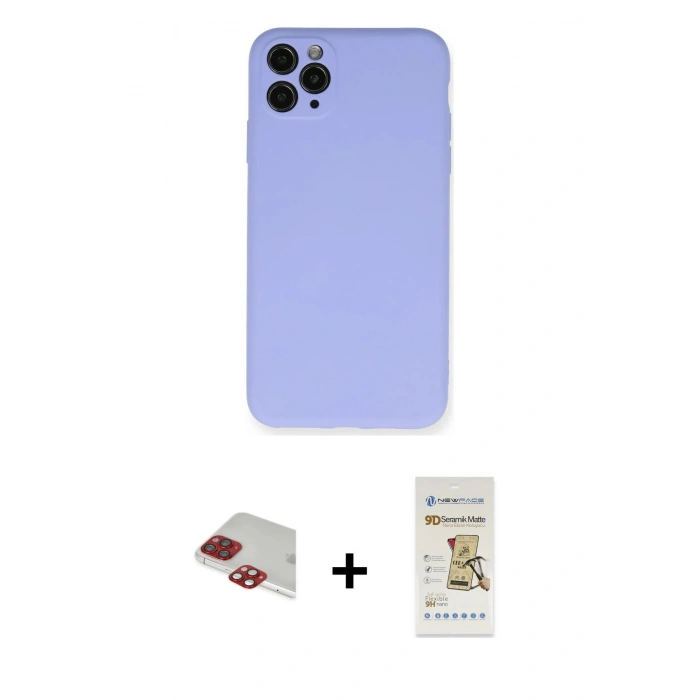 MARSİLYAN™- iPhone 11 Pro Max Kılıf Ahenk Serisi - Siyah Mat Seramik Nano Ekran Koruyucu + Pers Alüminyum Kamera Lens - KI