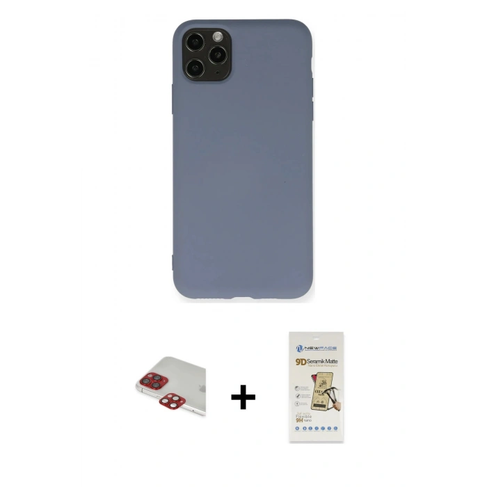 MARSİLYAN™- iPhone 11 Pro Max Kılıf Ahenk Serisi - Siyah Mat Seramik Nano Ekran Koruyucu + Pers Alüminyum Kamera Lens - KI