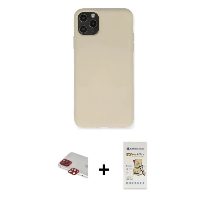 MARSİLYAN™- iPhone 11 Pro Max Kılıf Ahenk Serisi - Siyah Mat Seramik Nano Ekran Koruyucu + Pers Alüminyum Kamera Lens - KI