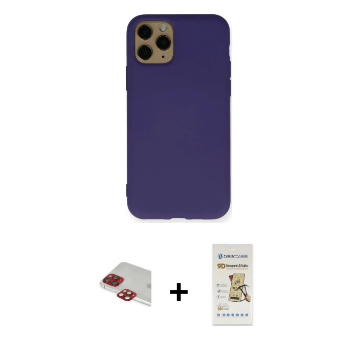 MARSİLYAN™- iPhone 11 Pro Max Kılıf Ahenk Serisi - Siyah Mat Seramik Nano Ekran Koruyucu + Pers Alüminyum Kamera Lens - KI