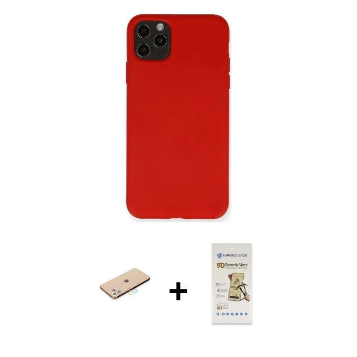 MARSİLYAN™- iPhone 11 Pro Max Kılıf Ahenk Serisi - Siyah Mat Seramik Nano Ekran Koruyucu + Mavi Renkli Kamera Lens Koruma Cam