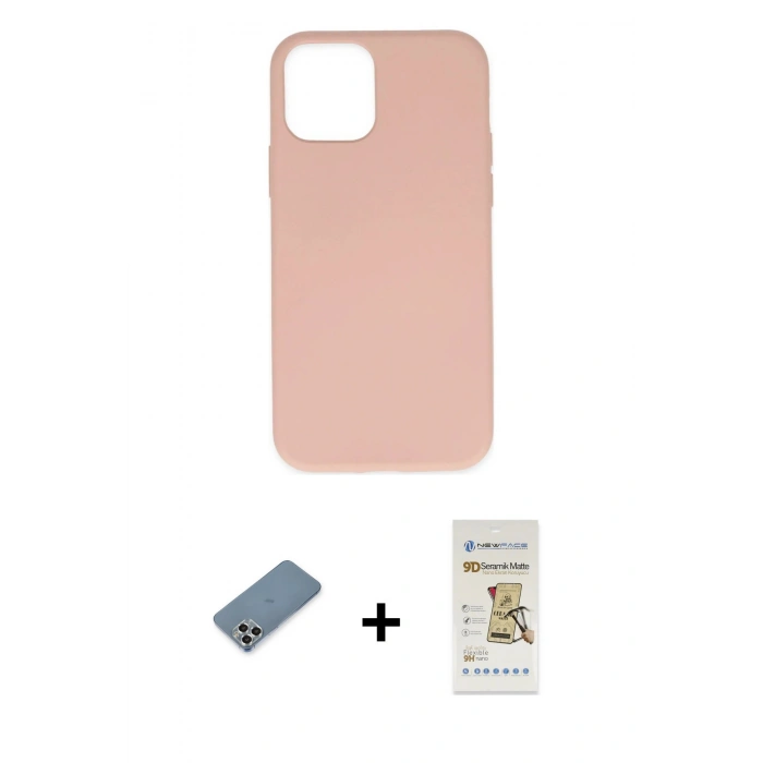 MARSİLYAN™- iPhone 11 Pro Max Kılıf Ahenk Serisi - Siyah Mat Seramik Nano Ekran Koruyucu + Metal Kamera Lens Koruma Cam - GS