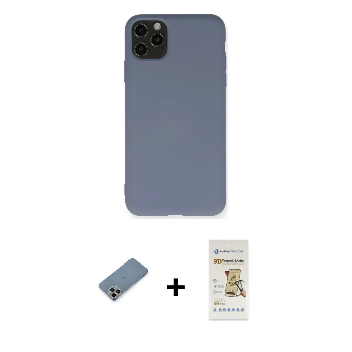 MARSİLYAN™- iPhone 11 Pro Max Kılıf Ahenk Serisi - Siyah Mat Seramik Nano Ekran Koruyucu + Metal Kamera Lens Koruma Cam - MR