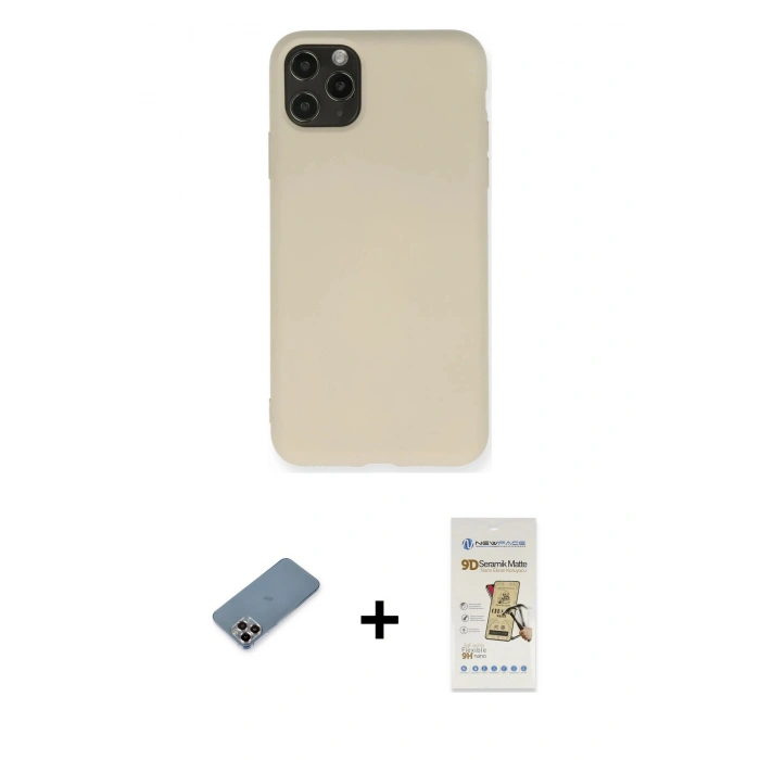 MARSİLYAN™- iPhone 11 Pro Max Kılıf Ahenk Serisi - Siyah Mat Seramik Nano Ekran Koruyucu + Metal Kamera Lens Koruma Cam - MR