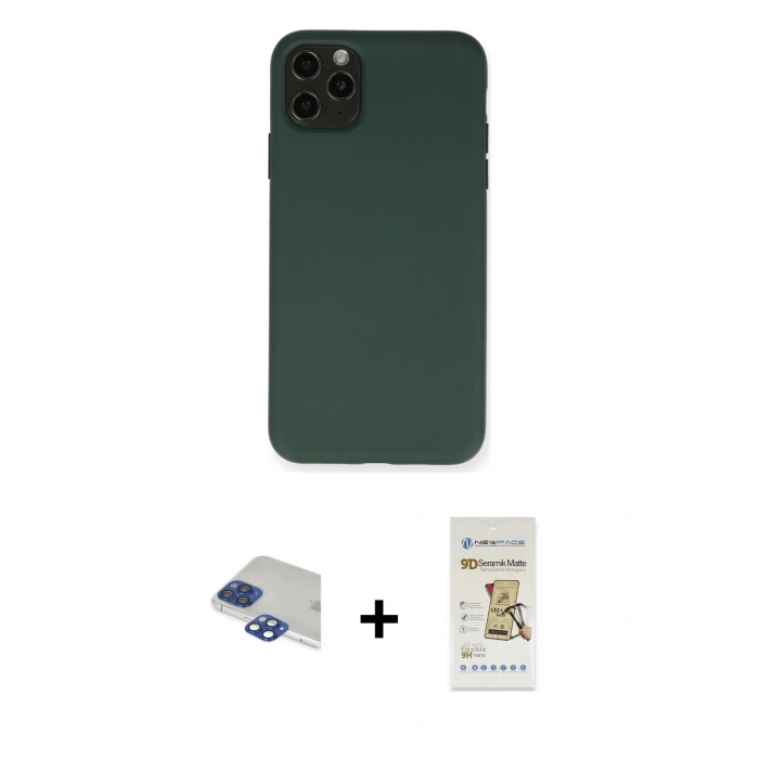MARSİLYAN™- iPhone 11 Pro Max Kılıf Ahenk Serisi - Siyah Mat Seramik Nano Ekran Koruyucu + Pers Alüminyum Kamera Lens - LT