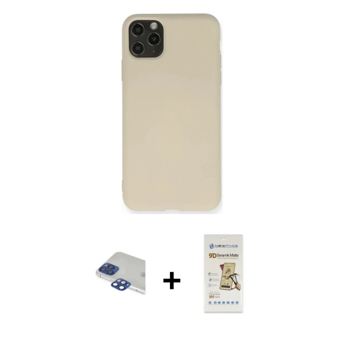 MARSİLYAN™- iPhone 11 Pro Max Kılıf Ahenk Serisi - Siyah Mat Seramik Nano Ekran Koruyucu + Pers Alüminyum Kamera Lens - LT