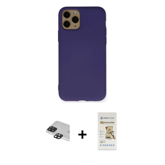 MARSİLYAN™- iPhone 11 Pro Max Kılıf Ahenk Serisi - Siyah Mat Seramik Nano Ekran Koruyucu + Pers Alüminyum Kamera Lens - SH
