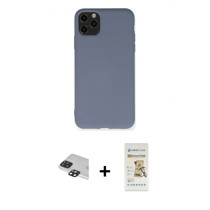 MARSİLYAN™- iPhone 11 Pro Max Kılıf Ahenk Serisi - Siyah Mat Seramik Nano Ekran Koruyucu + Pers Alüminyum Kamera Lens - SH