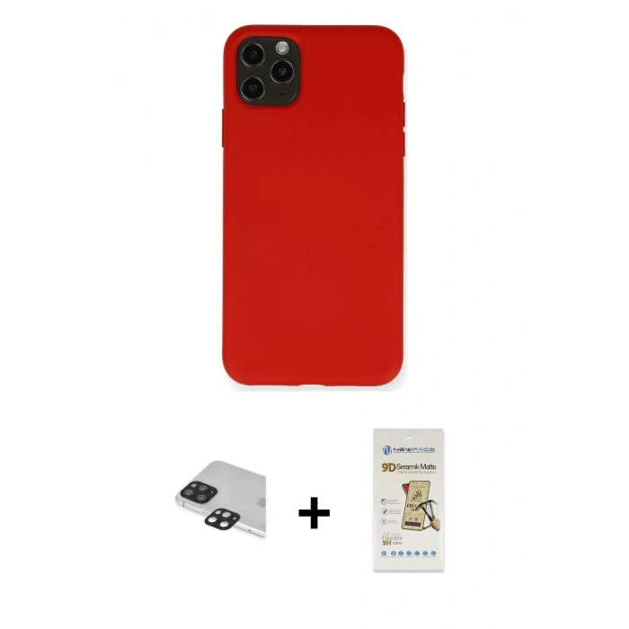 MARSİLYAN™- iPhone 11 Pro Max Kılıf Ahenk Serisi - Siyah Mat Seramik Nano Ekran Koruyucu + Pers Alüminyum Kamera Lens - SH
