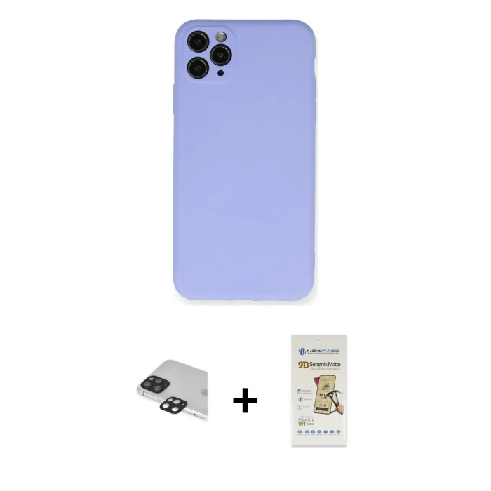 MARSİLYAN™- iPhone 11 Pro Max Kılıf Ahenk Serisi - Siyah Mat Seramik Nano Ekran Koruyucu + Pers Alüminyum Kamera Lens - SH