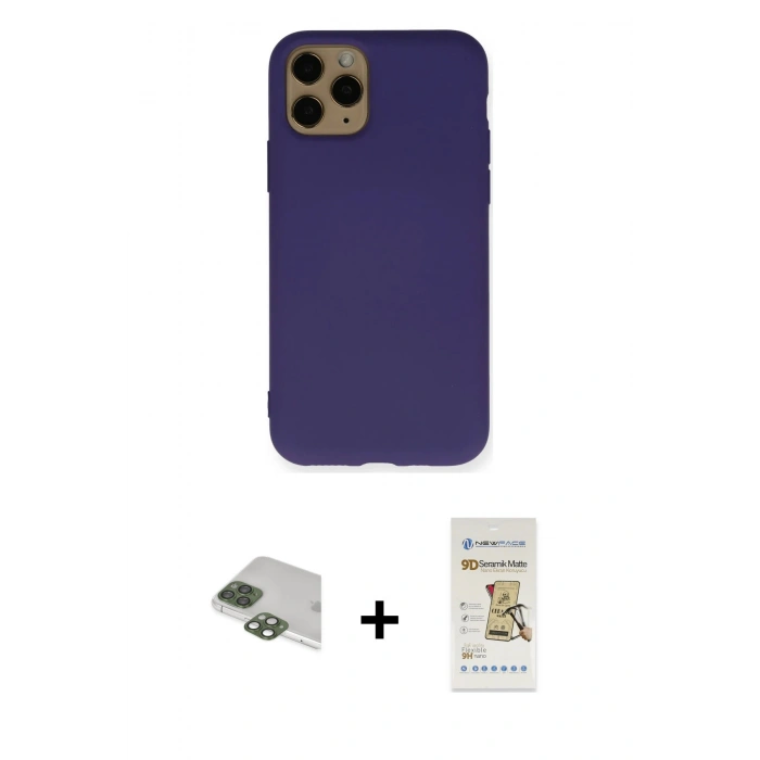 MARSİLYAN™- iPhone 11 Pro Max Kılıf Ahenk Serisi - Siyah Mat Seramik Nano Ekran Koruyucu + Pers Alüminyum Kamera Lens - YL