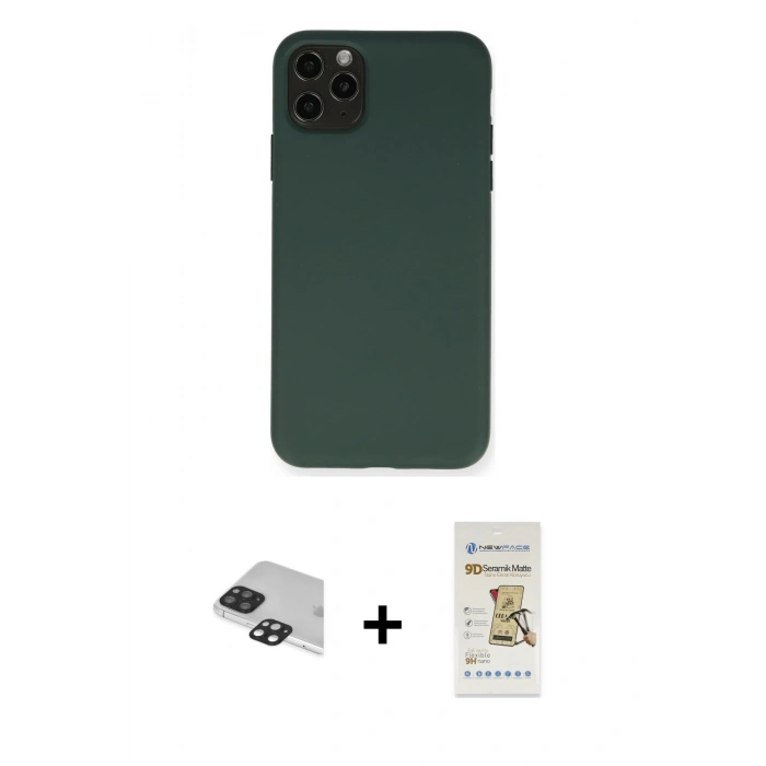 MARSİLYAN™- iPhone 11 Pro Max Kılıf Ahenk Serisi - Siyah Mat Seramik Nano Ekran Koruyucu + Pers Alüminyum Kamera Lens - SH