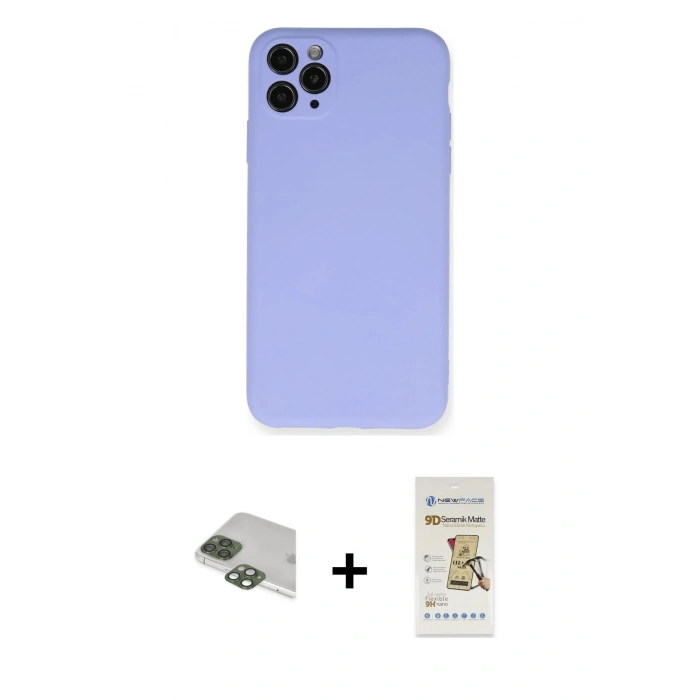MARSİLYAN™- iPhone 11 Pro Max Kılıf Ahenk Serisi - Siyah Mat Seramik Nano Ekran Koruyucu + Pers Alüminyum Kamera Lens - YL