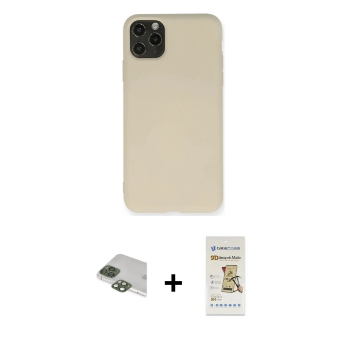 MARSİLYAN™- iPhone 11 Pro Max Kılıf Ahenk Serisi - Siyah Mat Seramik Nano Ekran Koruyucu + Pers Alüminyum Kamera Lens - YL