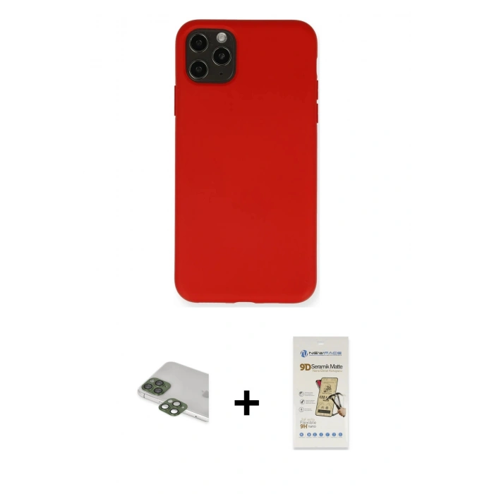 MARSİLYAN™- iPhone 11 Pro Max Kılıf Ahenk Serisi - Siyah Mat Seramik Nano Ekran Koruyucu + Pers Alüminyum Kamera Lens - YL