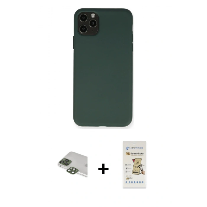 MARSİLYAN™- iPhone 11 Pro Max Kılıf Ahenk Serisi - Siyah Mat Seramik Nano Ekran Koruyucu + Pers Alüminyum Kamera Lens - YL